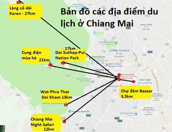 Bản đồ các điểm du lịch ở Chiang Mai, Thái Lan