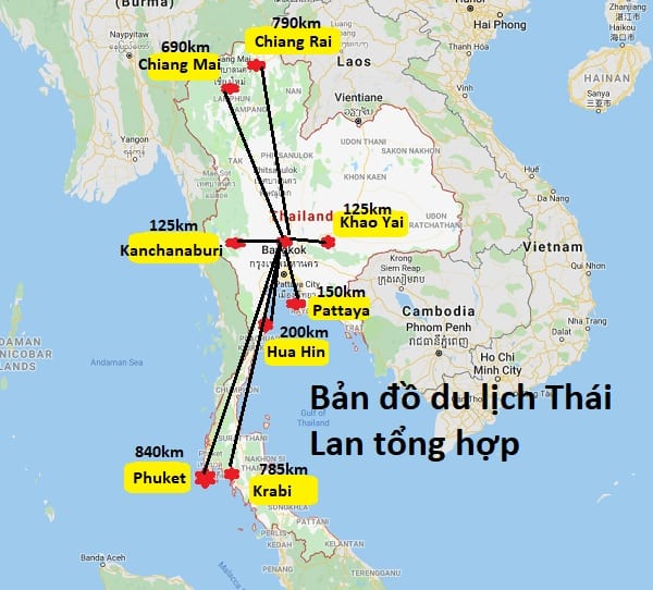 Bản đồ du lịch Thái Lan tổng hợp chi tiết: Bản đồ các địa điểm du lịch ở Thái Lan mới nhất