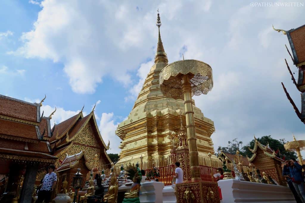 The golden stupa at the center of Wat Phrathat Doi Suthep
