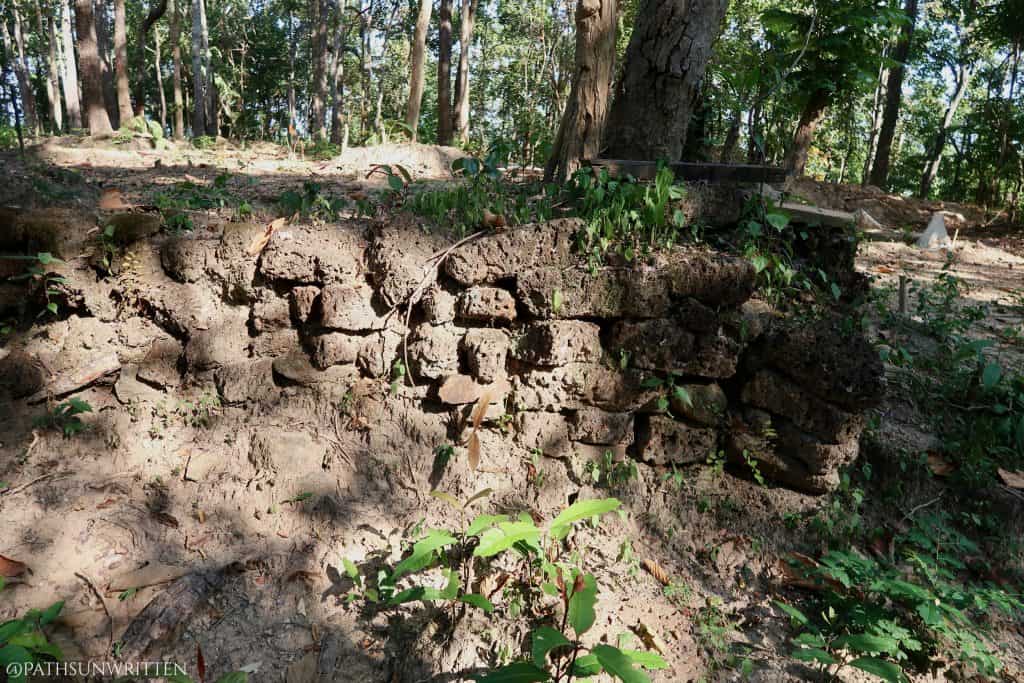 Ruined base bricks of the Hariphunchai-era temple, Wat Sam Yot