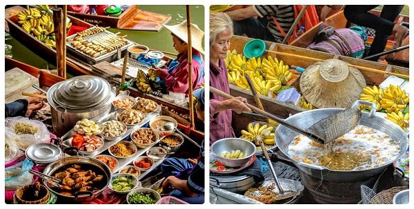 Các món ăn truyền thống Thái Lan có mặt tại chợ nổi Damnoen Saduak