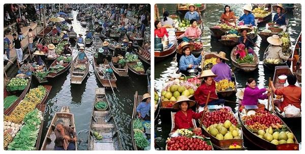 Thuyền rau củ, hoa quả trên chợ nổi Damnoen Saduak. Hướng dẫn du lịch chợ nổi Damnoen Saduak