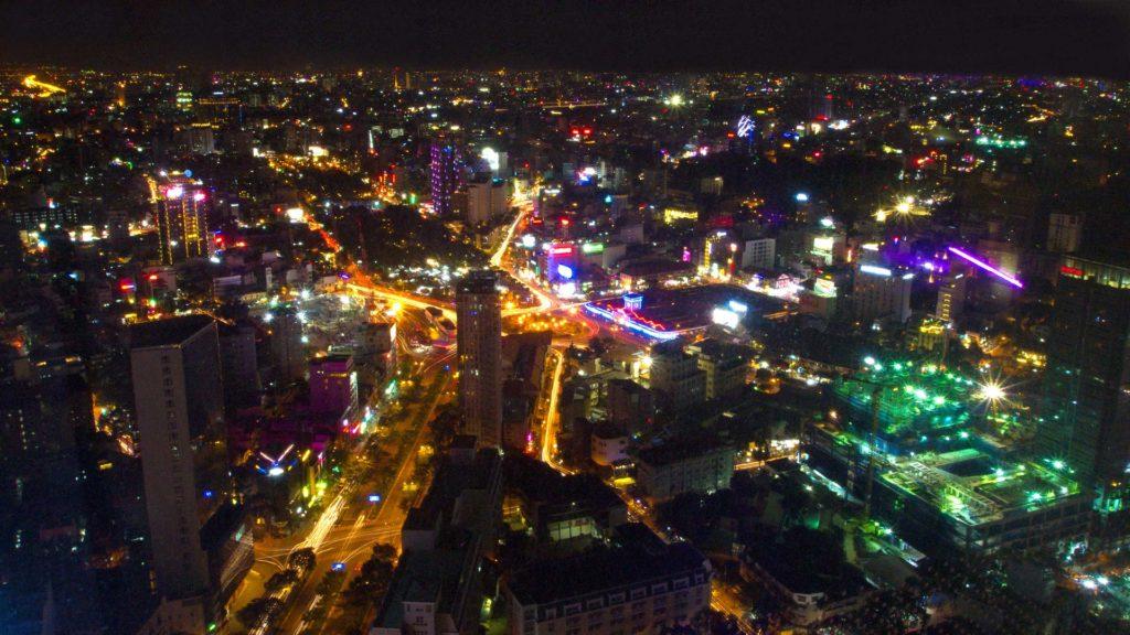 View by night from the Saigon Skydeck at the Ben Thanh Market, Ho Chi Minh City