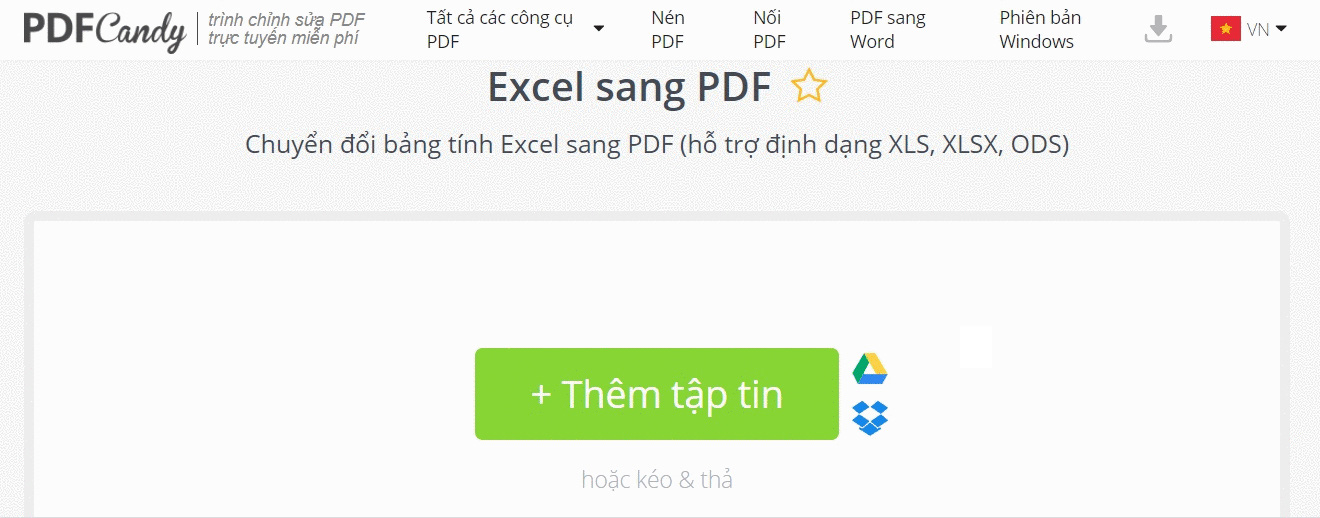 Chuyển file Excel sang PDF bằng PDF Candy