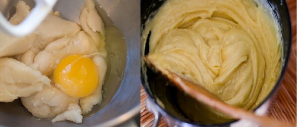 Cho trứng vào đánh đều với hỗn hợp bột mì và sữa