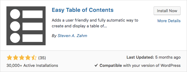 easy table of contents plugin WordPress