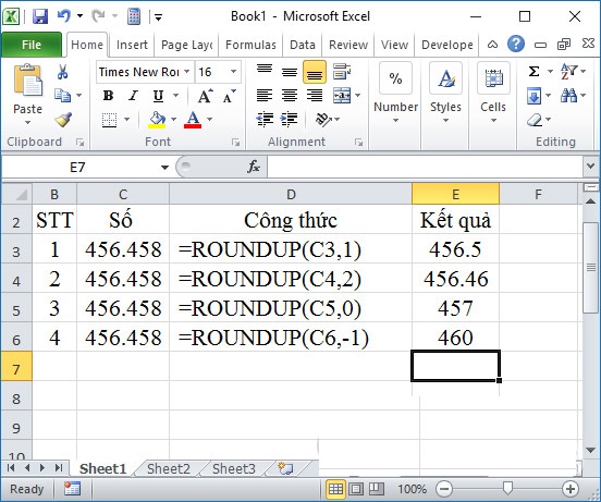 Làm tròn số trong Excel bằng hàm ROUNDUP