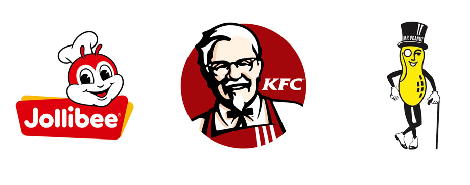 Jollibee, KFC, Mr Peanut là những ví dụ tiêu biểu cho logo Mascots