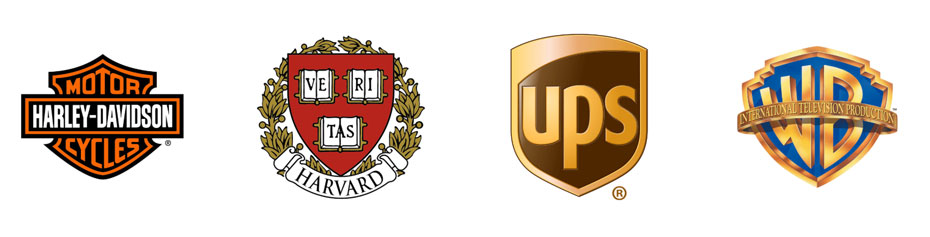 Harley-Davidson, đại học Harvard, Ups, Warner Bros là những ví dụ điển hình của loại logo Emblem