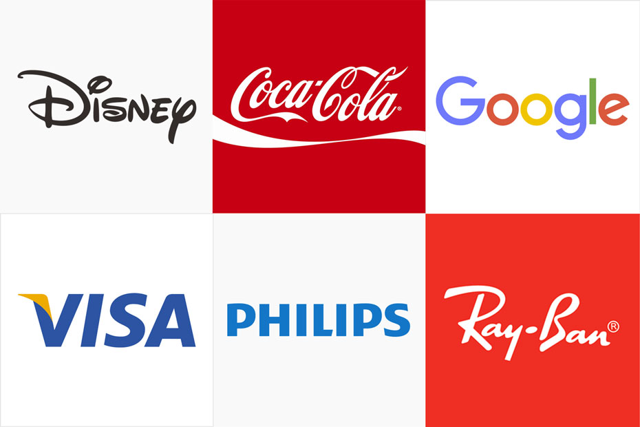 Các loại logo Wordmarks điển hình: Disney, Cocacola, Google, Visa, Philips, Ray-Ban