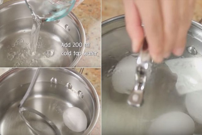 pha nước sôi với nước lạnh và ủ trứng