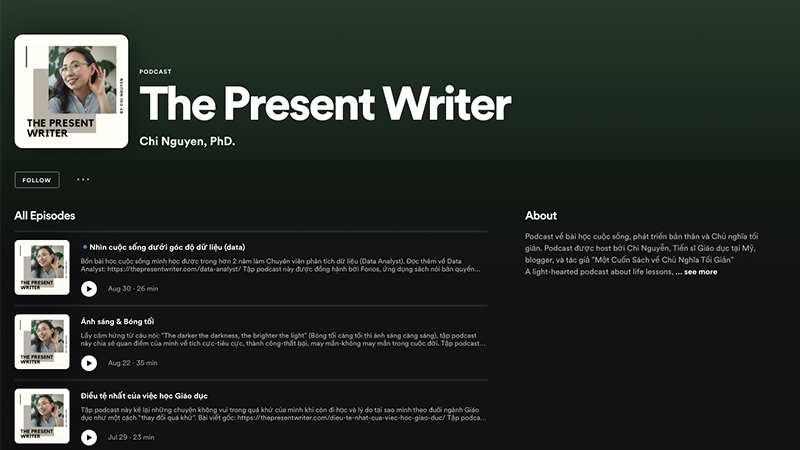 THE PRESENT WRITER là kênh Podcast giúp bạn định hướng và phát triển bản thân
