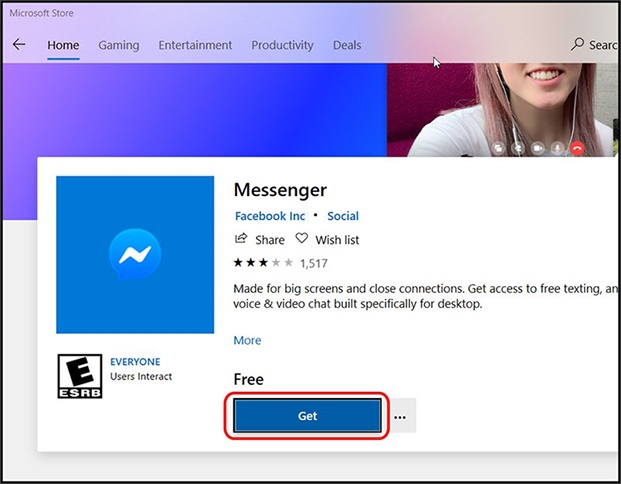 chọn Get để tải ứng dụng Messenger trên máy tính Windows