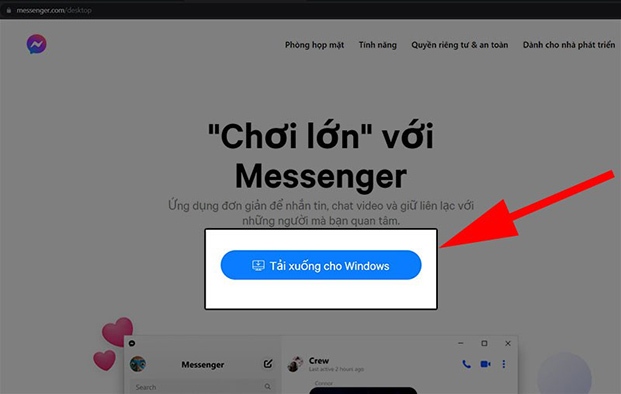  Truy cập trang chủ Messenger tại link này và chọn Tải xuống cho Windows/macOS
