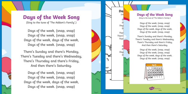 Bài hát các thứ ngày trong tuần bằng tiếng Anh