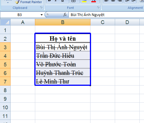 Gạch ngang chữ trong Excel