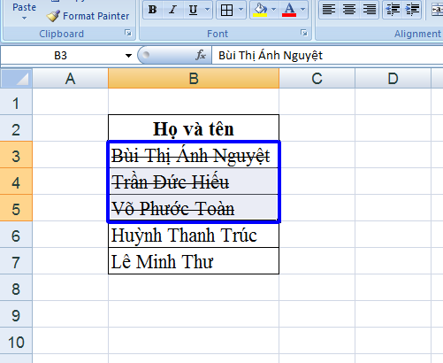 Gạch ngang chữ trong Excel