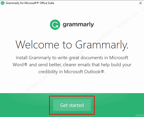 Nhấp Get started để tiến hành cài đặt Grammarly trong Word và Outlook