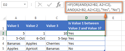 An Excel Between formula that works for text values as well as for numbers and dates