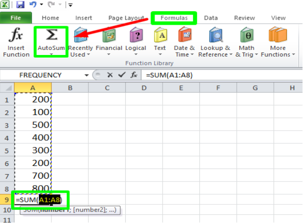 Autosum trong Excel 