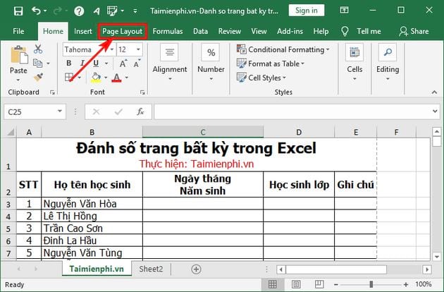 [TaiMienPhi.Vn] Cách đánh số trang bất kỳ trong Excel, theo ý muốn