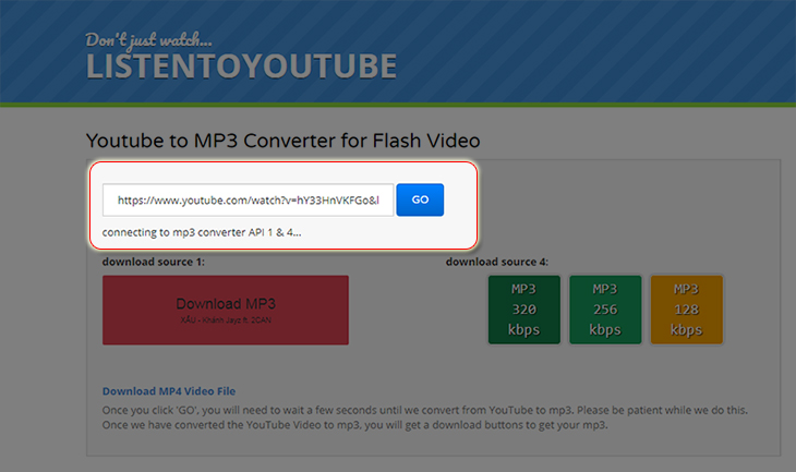 Cách Download mp3 từ youtube Listentoyoutube