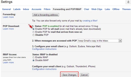 Chọn chức năng Enable POP for all mail