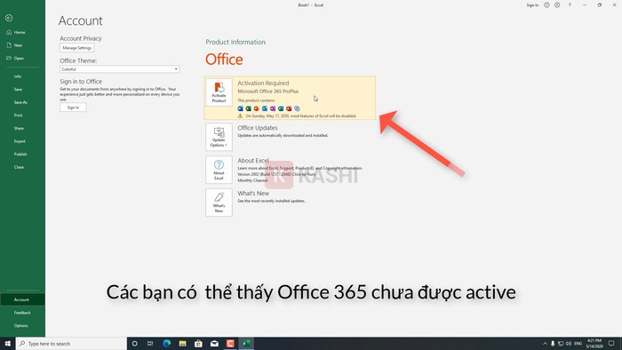 Các bạn có thể thấy Office 365 chưa được active