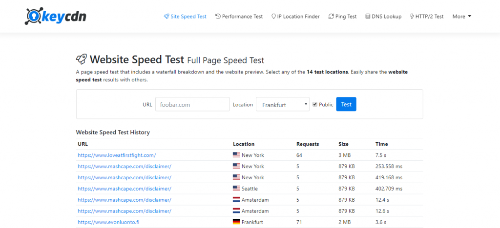công cụ kiểm tra tốc độ website keyCDN
