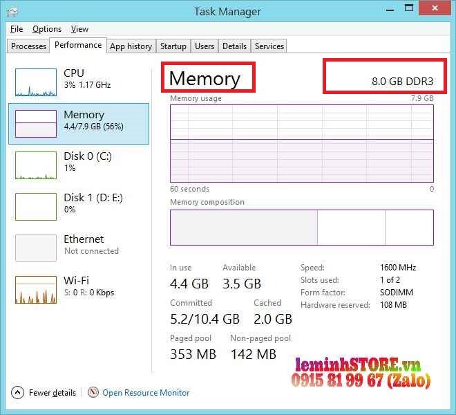 Kiểm tra bộ nhớ RAM laptop