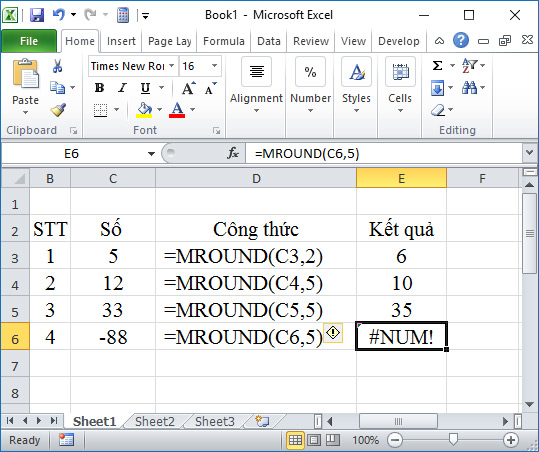 Làm tròn số trong Excel bằng Làm tròn số với hàm MROUND