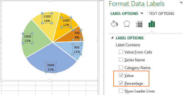 Excel pie chart percentage and value