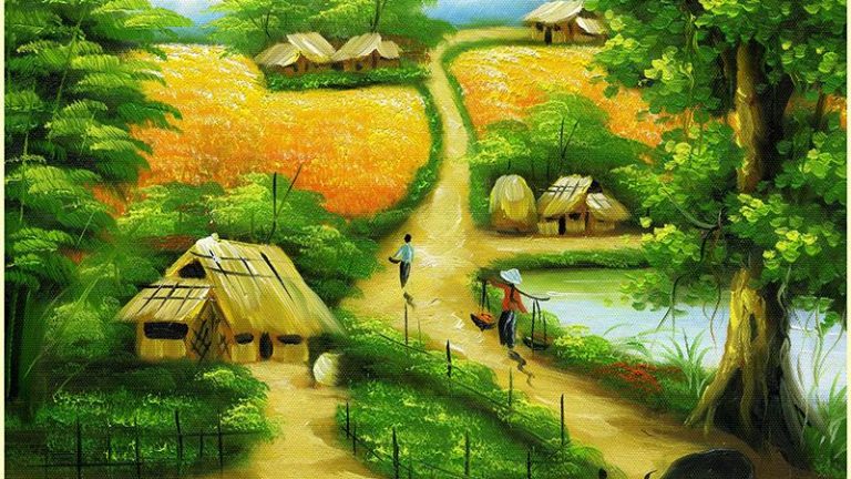 ve tranh phong canh que huong don gian ma dep - Hướng dẫn vẽ tranh phong cảnh quê hương đơn giản mà đẹp!