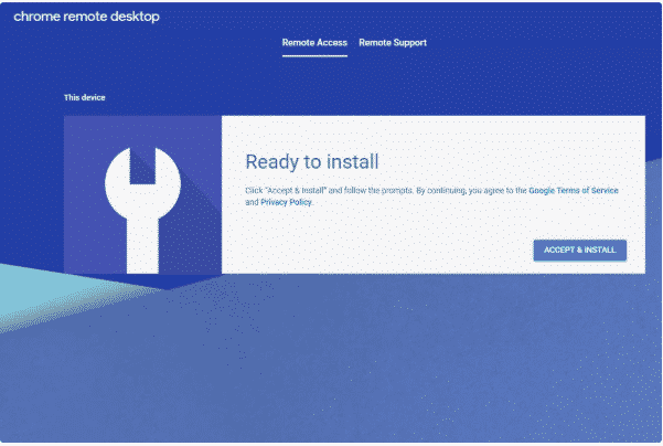 accept the terms to install chrome remote access