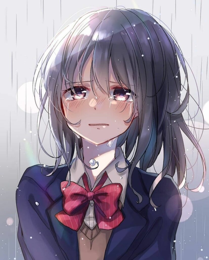 Ảnh cô gái Anime khóc dưới mưa