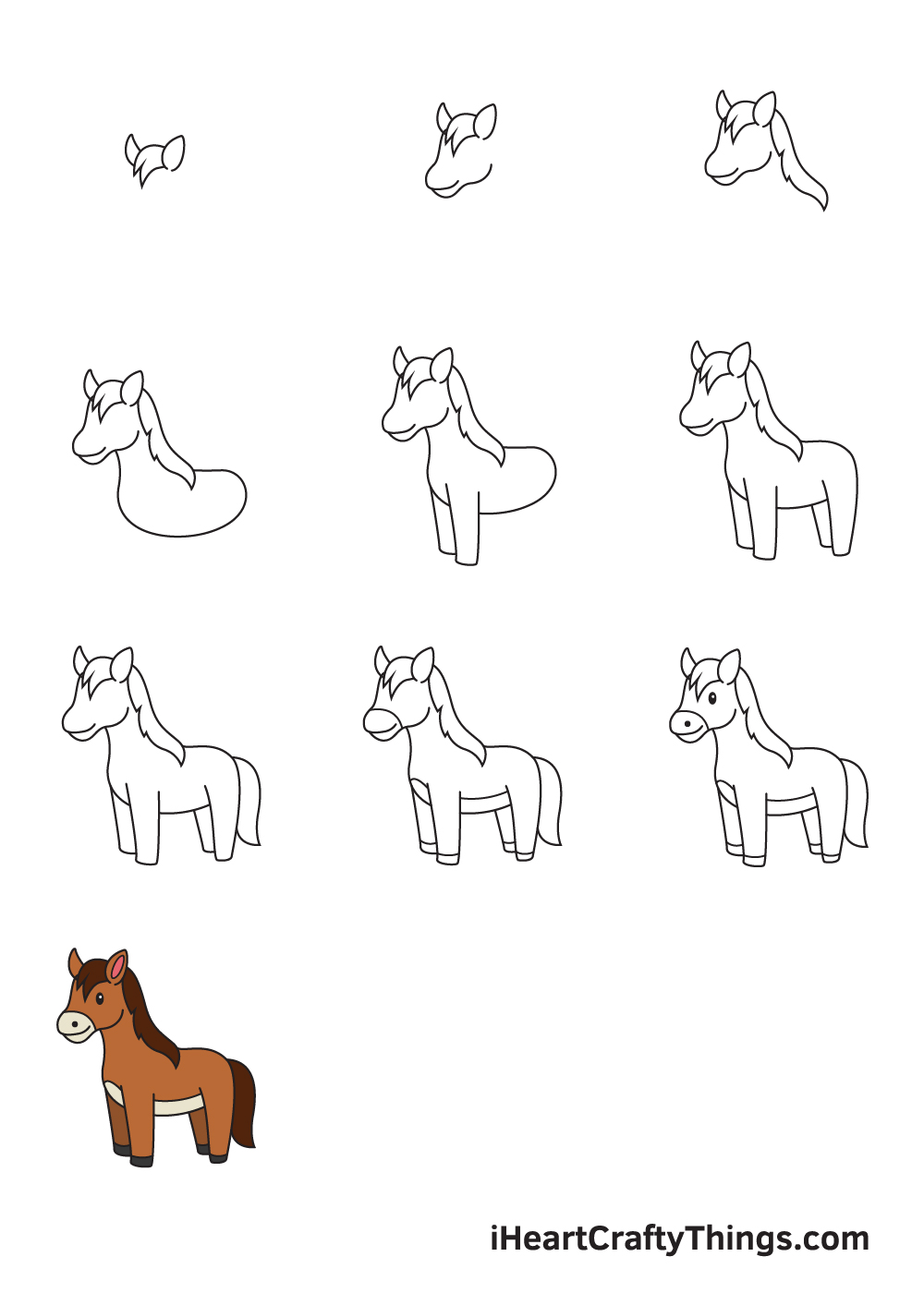 Drawing Horse in 10 Easy Steps - Hướng dẫn cách vẽ con ngựa đơn giản với 9 bước cơ bản