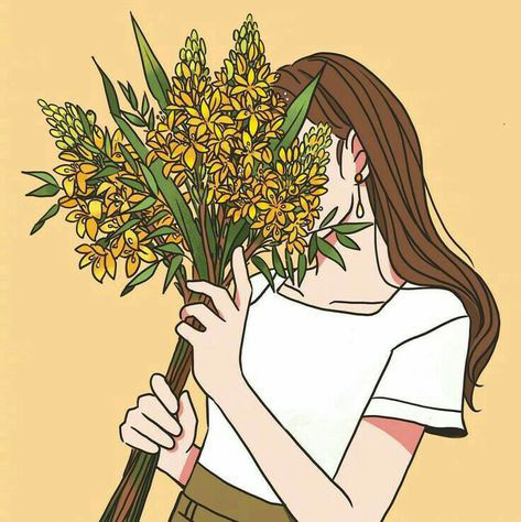 Hình ảnh hoạt hình cô gái cầm hoa