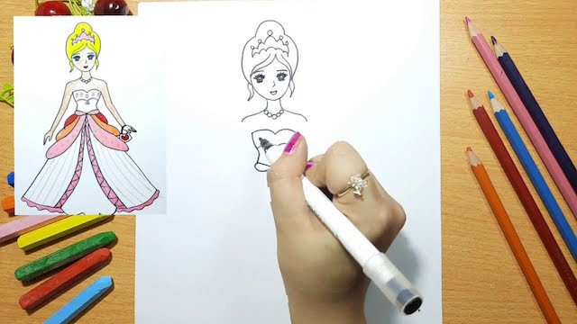 ve cong chua 9 - Hướng dẫn chi tiết cách vẽ công chúa đẹp dễ thương đơn giản từng bước