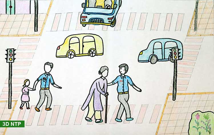 Vẽ tranh tham gia giao thông ngường đường cho người già và trẻ em