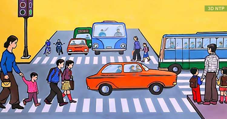 Vẽ tranh an toàn khi tham gia giao thông đi đúng làn đường