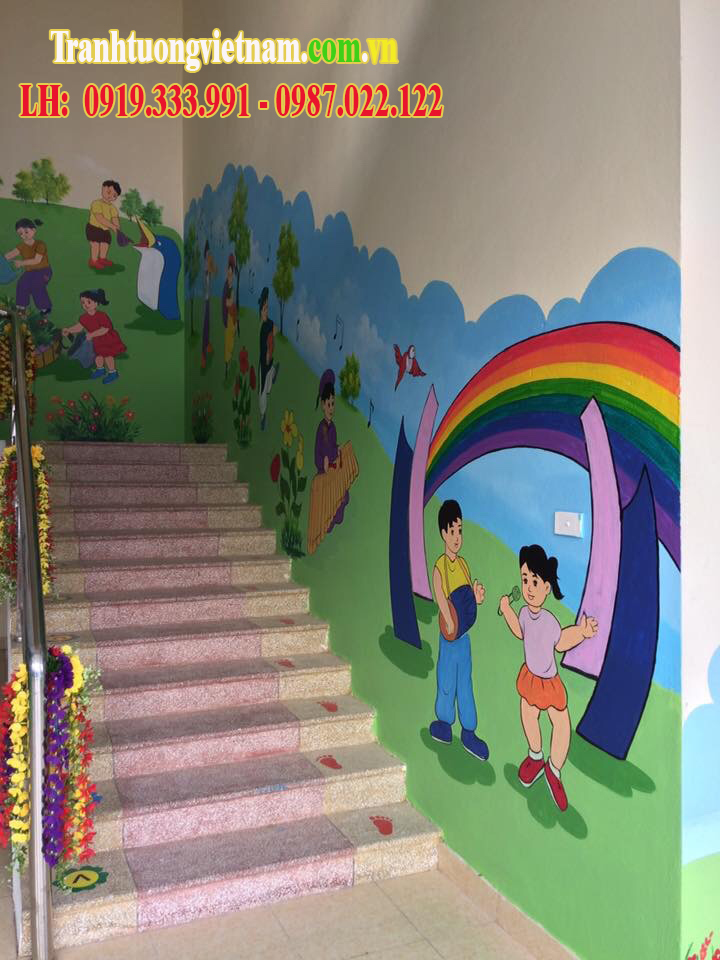 Vẽ tranh tường 3D trường tiểu học