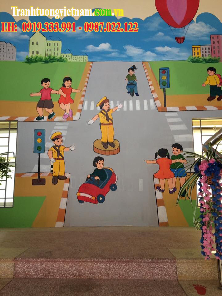 Vẽ tranh tường 3D trường tiểu học giá rẻ